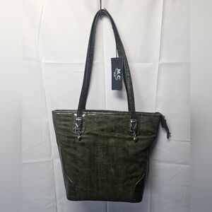 M.C. Olive Green Suede And Faux Leather Women's Tote Bag NWT